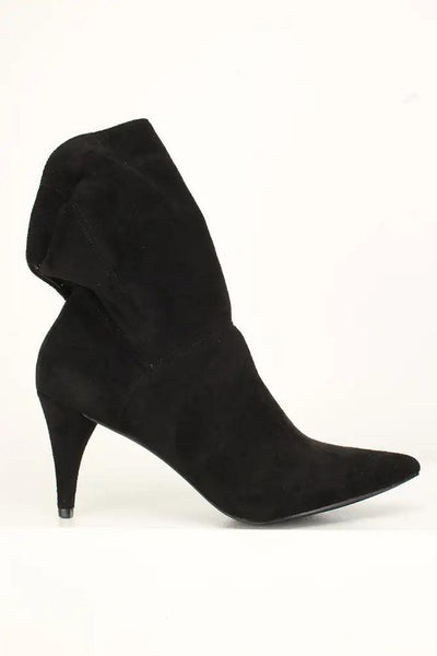 Sexy Black Pointy Toe Slouchy High Heels Booties Faux Suede - AMIClubwear