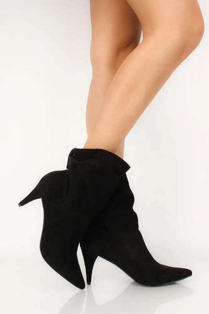 Sexy Black Pointy Toe Slouchy High Heels Booties Faux Suede - AMIClubwear