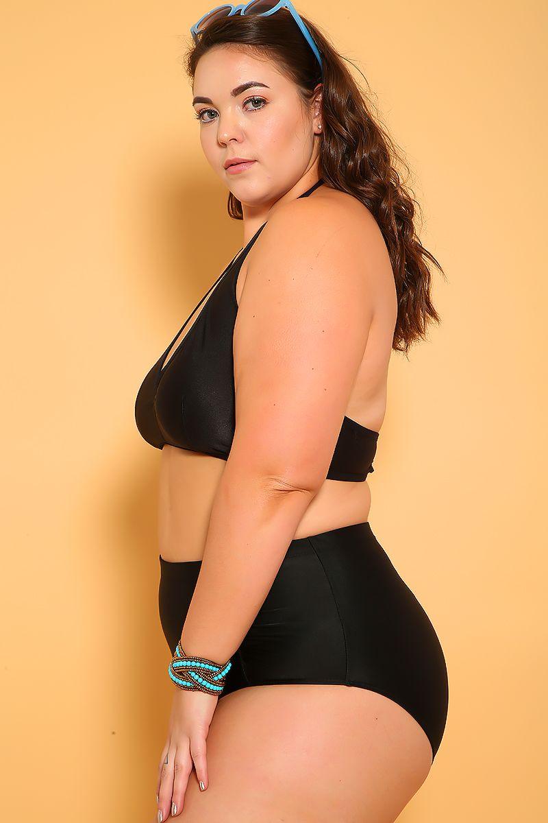 Sexy Black Printed Cutout Plus Size One Piece Swimsuit - AMIClubwear