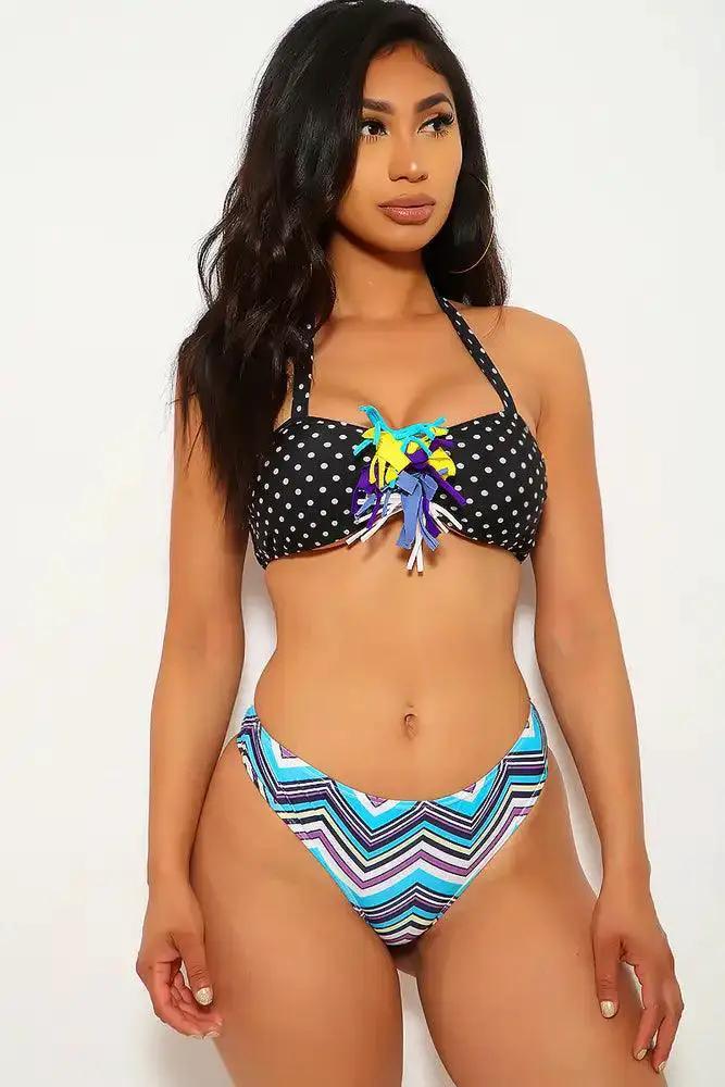 Sexy Black Purple Printed Pattern Padded Two Piece Swimsuit