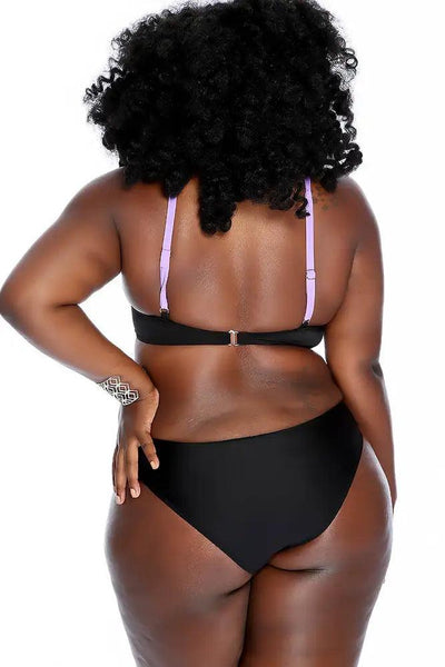 Sexy Black Purple Strappy Two Tone Color Block Bikini Two Piece Swimsuit - AMIClubwear