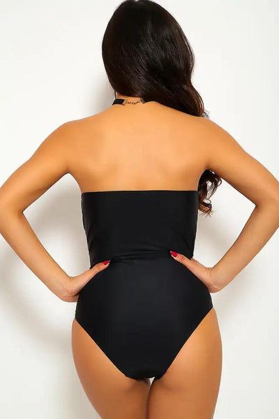 Sexy Black Push Up Lace Up Cut Out One Piece Swimsuit - AMIClubwear