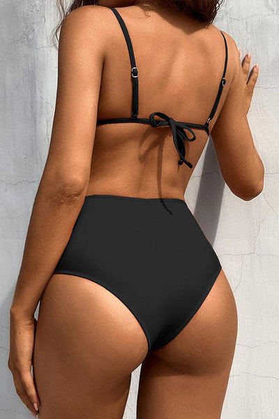 Sexy Black Racer Cut Triangle Top 2 pc Swimsuit Bikini - AMIClubwear