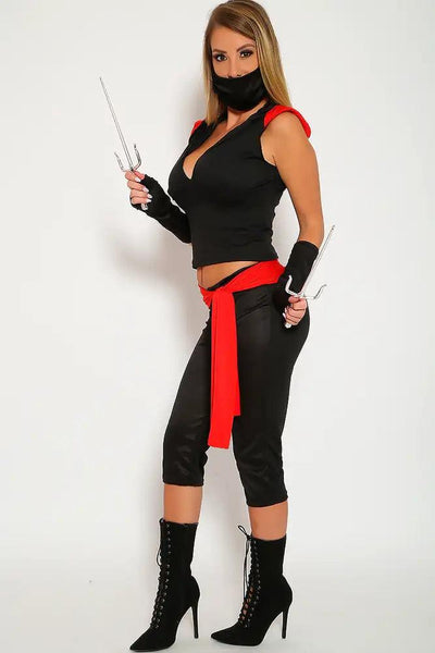 Sexy Black Red 6 Pc Deadly Ninja Costume - AMIClubwear