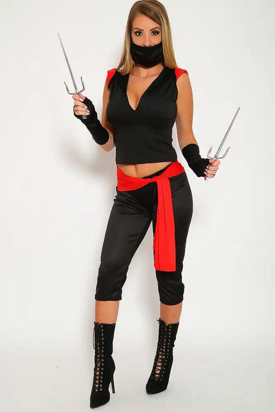 Sexy Black Red 6 Pc Deadly Ninja Costume - AMIClubwear