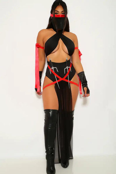 Sexy Black Red Ninja Assassin 5 Piece Halloween Costume - AMIClubwear