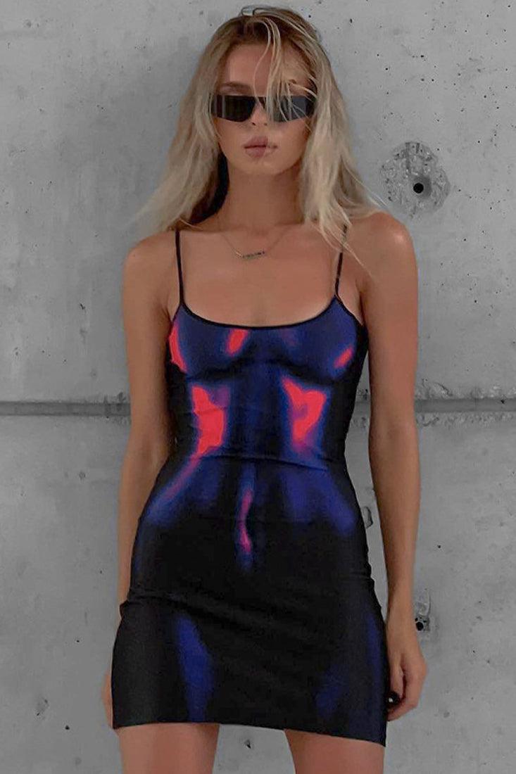 Sexy Black Red Thermal Print Party Dress - AMIClubwear