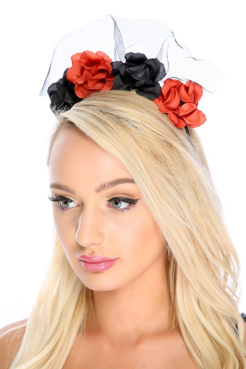 Sexy Black Rust Mesh Floral Accent Headband - AMIClubwear