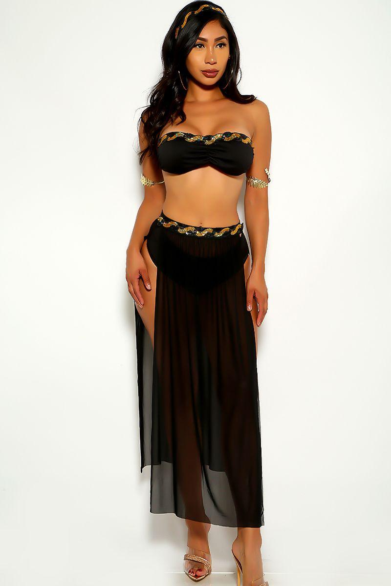 Sexy Black Sequin Cleopatra of the Nile Goddess Costume - AMIClubwear