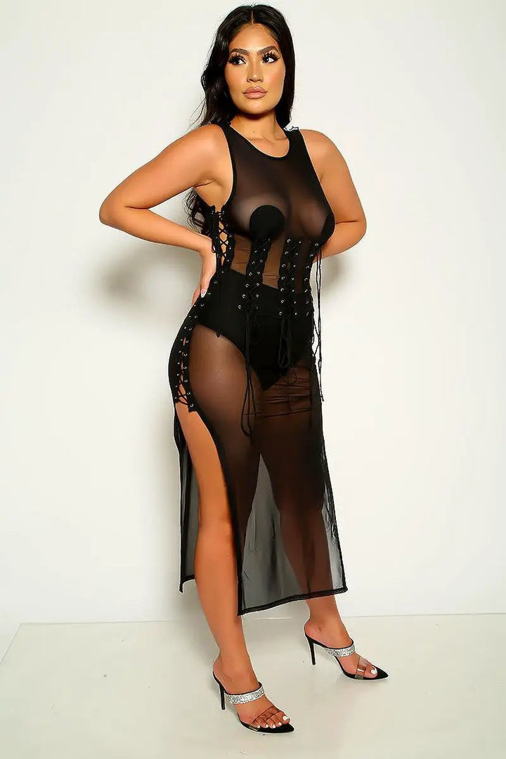 Sexy Black Sheer Split Thigh Club Dress – AMIClubwear