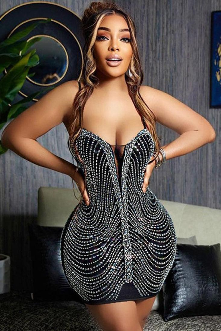 Sexy Black Silver Rhinestone Sleeveless Party Dress – AMIClubwear