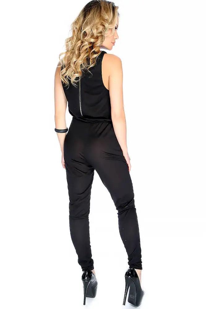 Sexy Black Sleeveless Knee Cutout Jumpsuit - AMIClubwear