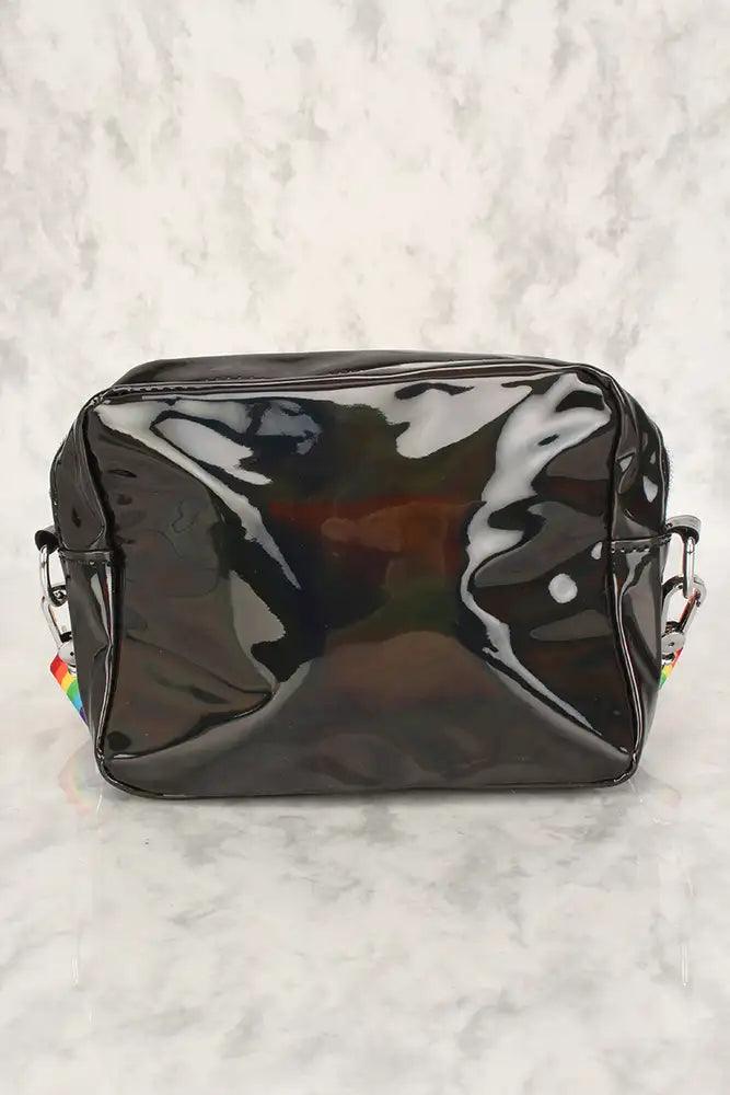 Sexy Black Smiley Face Patch Holographic Cross Body Shoulder Bag - AMIClubwear