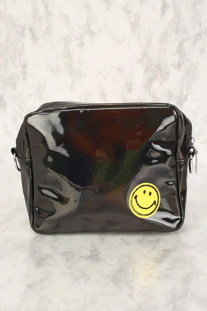 Sexy Black Smiley Face Patch Holographic Cross Body Shoulder Bag - AMIClubwear