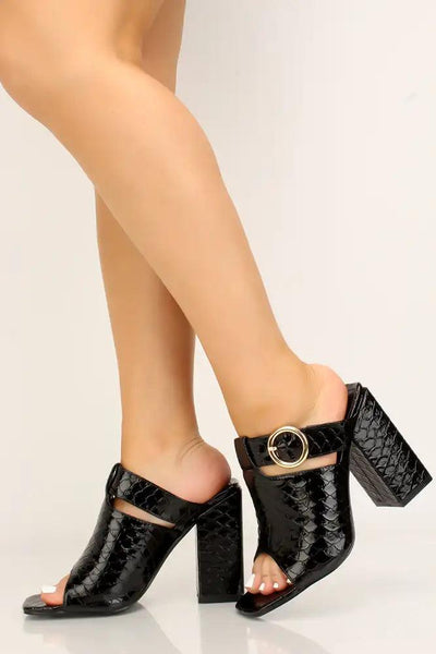 Sexy Black Square Chunky Heel Mules - AMIClubwear