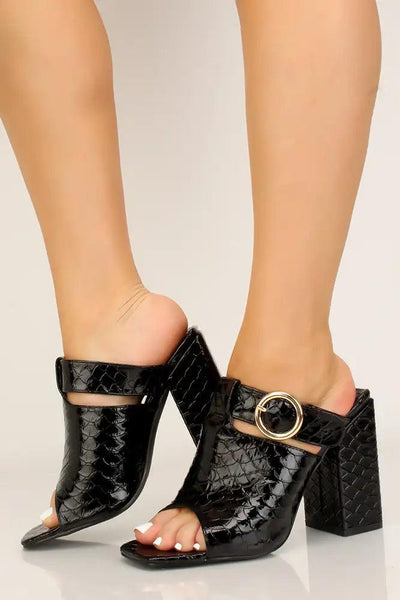 Sexy Black Square Chunky Heel Mules - AMIClubwear