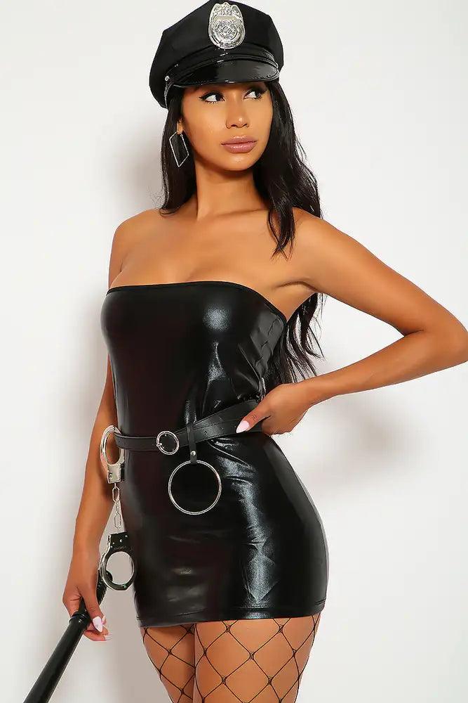 Sexy Black Latex Mesh Versatile Zipper Patent Leather Bodysuit