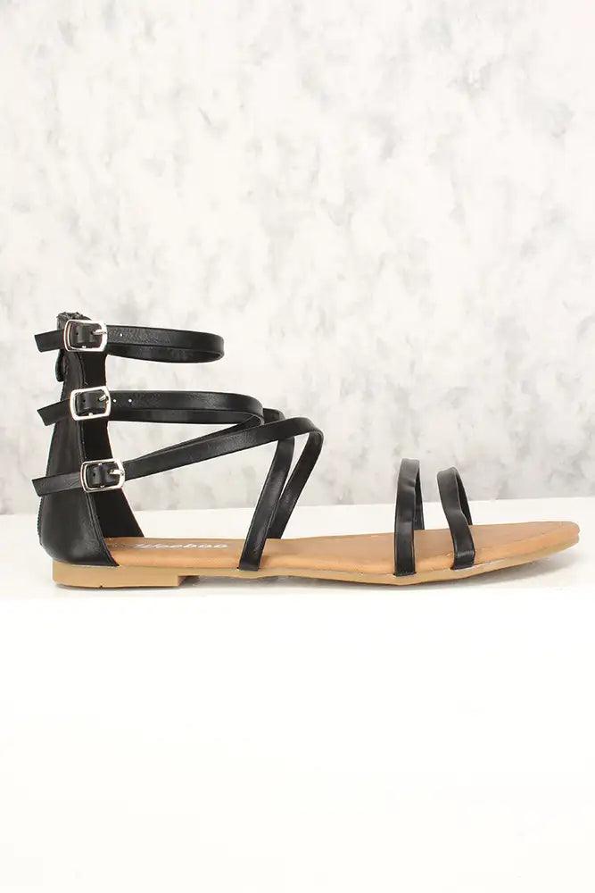 Sexy Black Strappy Accent Open Toe Sandals Faux Leather - AMIClubwear