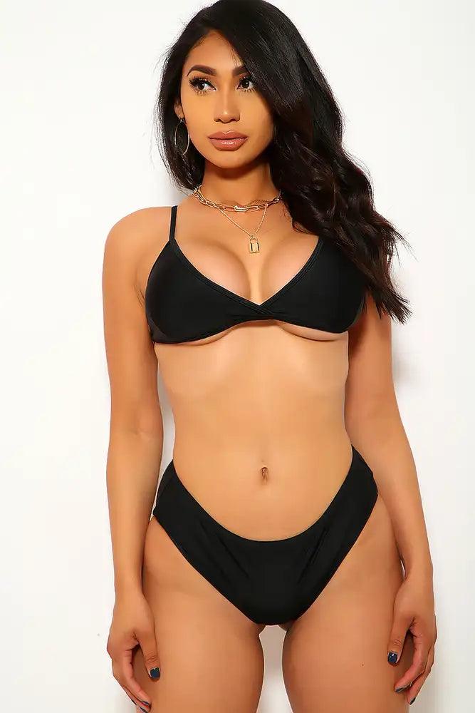 Sexy Black Strappy Back Two Piece Swimsuit - AMIClubwear