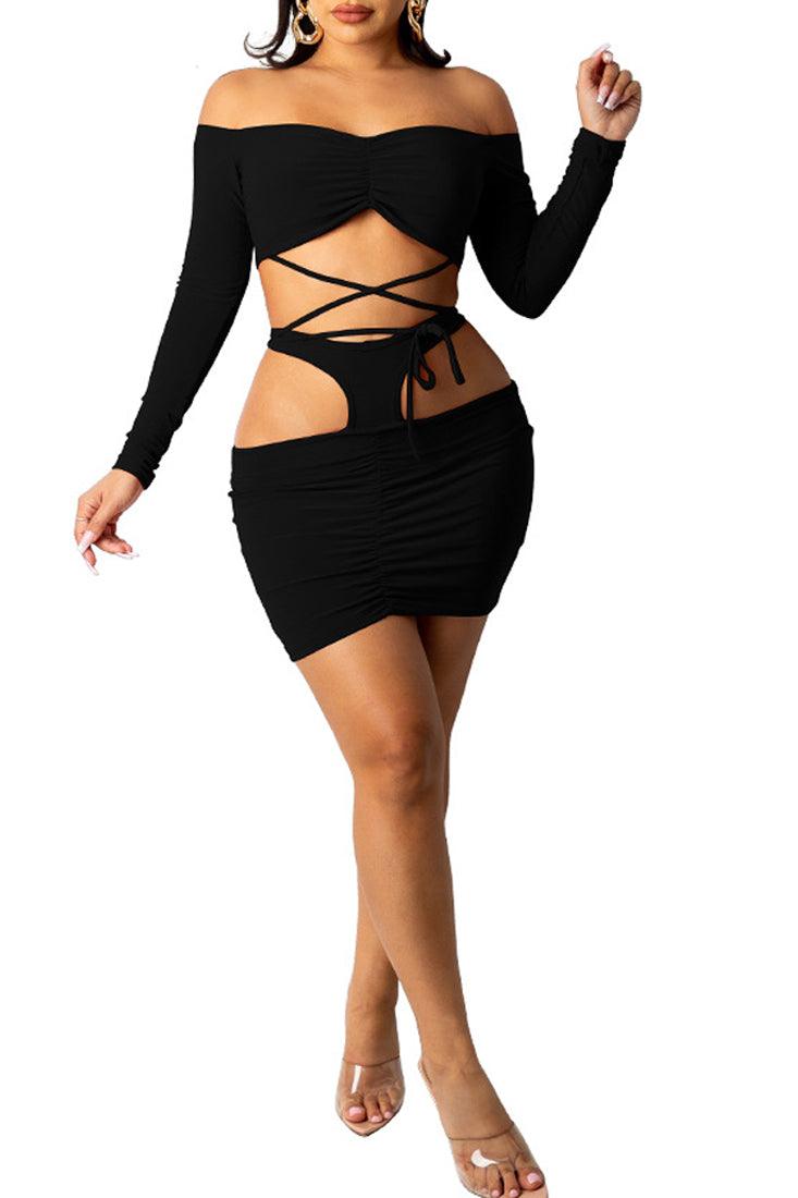 Sexy Black Strappy Cut Out Detail 2 Pc Set - AMIClubwear