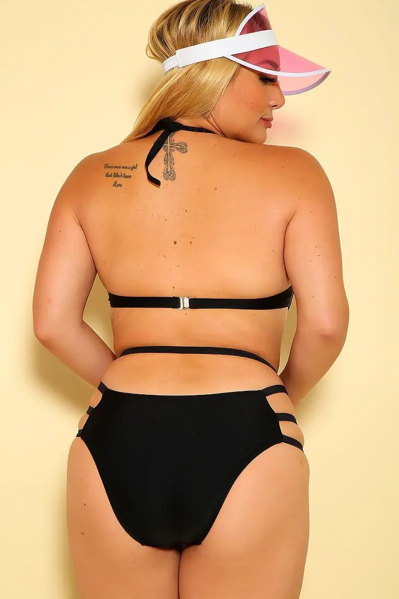 Sexy Black Strappy Cut Out Plus Size Monokini