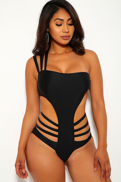 Sexy Black Strappy Cut Out Strapless Monokini - AMIClubwear