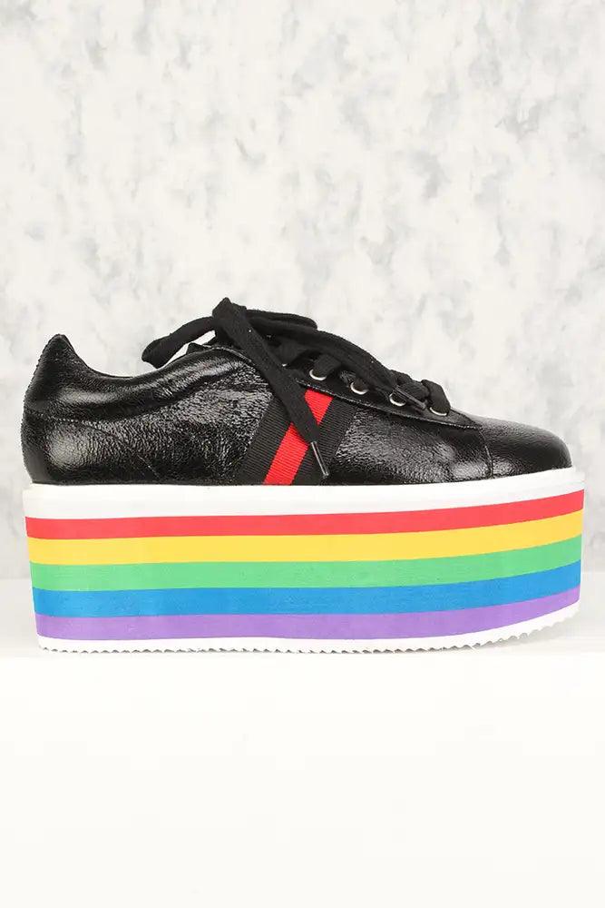 Sexy Black Stripe Lace Up Platform Sneakers - AMIClubwear