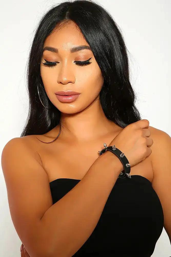 Sexy Black Studded Faux Leather Bracelet Costume Accessory