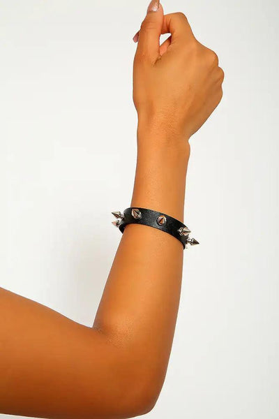 Sexy Black Studded Faux Leather Bracelet Costume Accessory - AMIClubwear