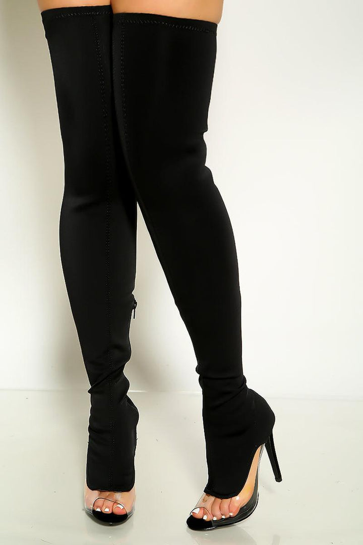 Black peep toe knee high boots best sale