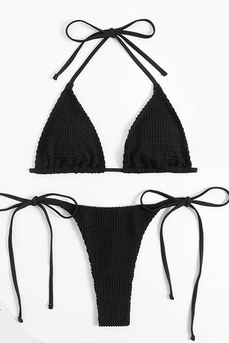 Sexy Black Thong Bikini With Rhinestone Detail - AMIClubwear