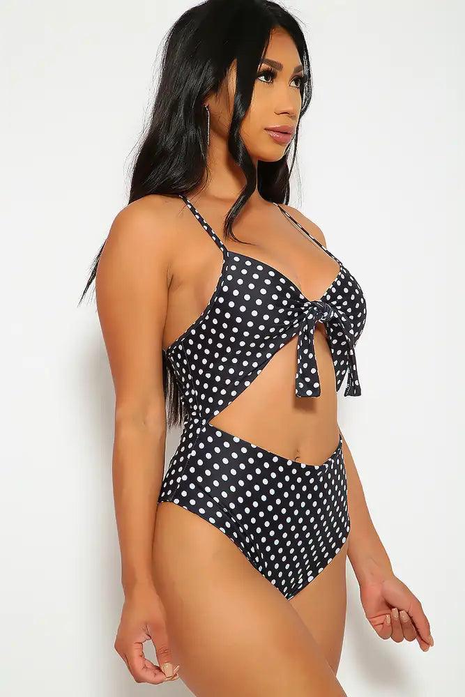 Sexy Black Tie Knot Strappy Cheeky One Piece Swimsuit - AMIClubwear