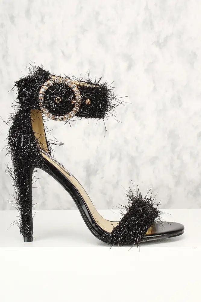 Sexy Black Tinsel Open Toe Single Sole High Heels - AMIClubwear