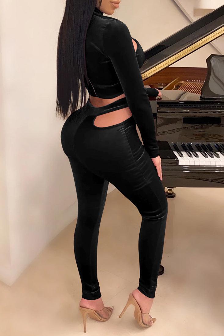 Sexy Black Two Piece Long Sleeve Pants Outfit - AMIClubwear