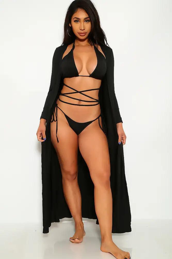 Sexy Black Two Piece Swimsuit Cardigan Set - AMIClubwear