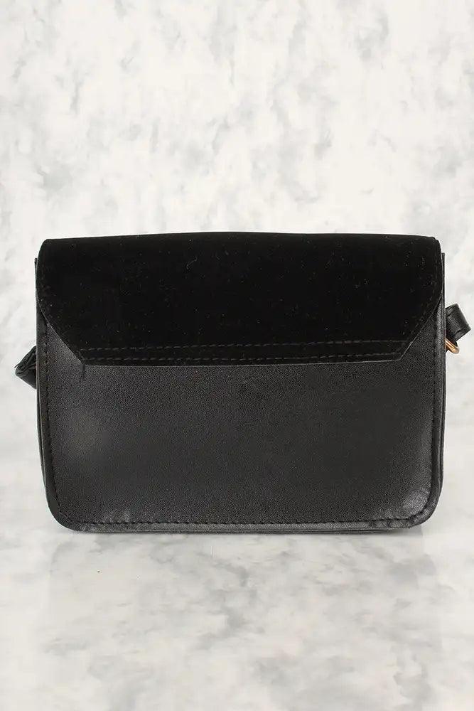 Sexy Black Velvet Faux Leather Mini Shoulder Handbag - AMIClubwear