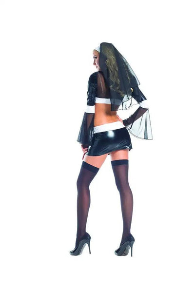 Sexy Black White 3 Piece Naughty Nun Costume - AMIClubwear