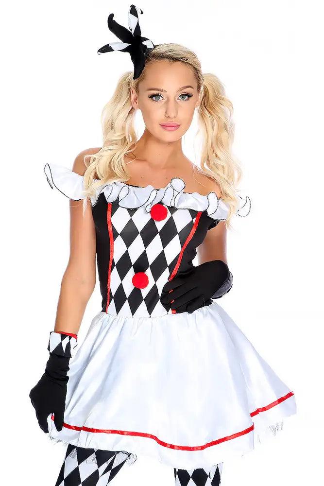 Sexy Black White 4 Piece Jester Costume – AMIClubwear Sexy Black White 4 Piece Jester Costume – AMIClubwear