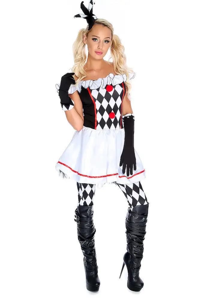 Sexy Black White 4 Piece Jester Costume - AMIClubwear