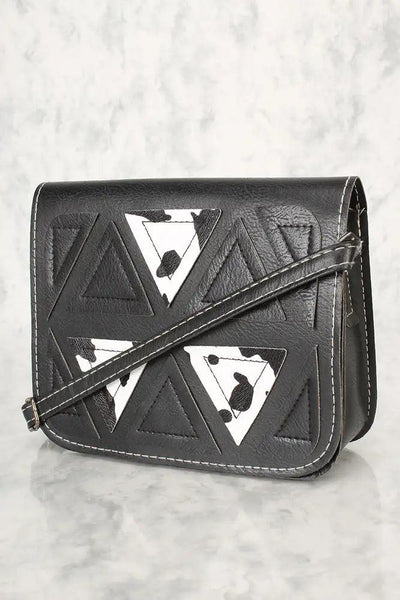Sexy Black White Animal Print Geometric Faux Leather Mini Shoulder Handbag - AMIClubwear