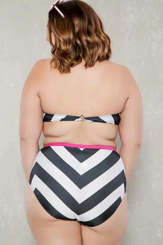 Sexy Black White Color Block Plus Size Two Piece High Waist Swim