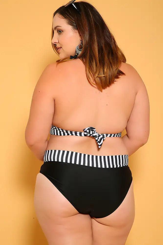 Sexy Black White Pattern Print Padded Plus Size Swimsuit - AMIClubwear