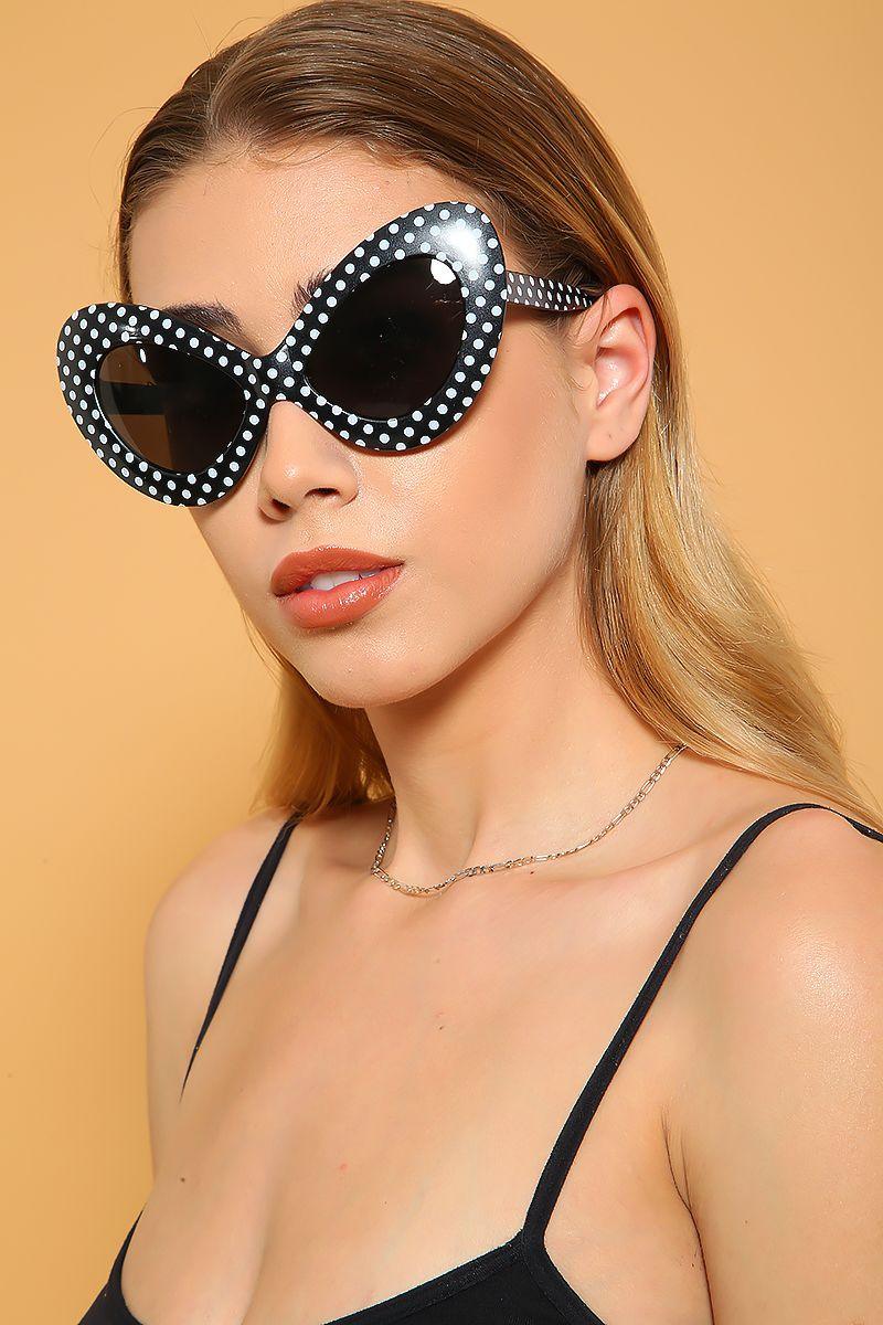 Sexy Black White Polka Dot Tinted Butterfly Sunglasses - AMIClubwear