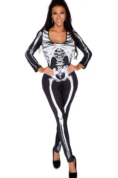 Sexy Black White Skeleton Jumpsuit Costume - AMIClubwear