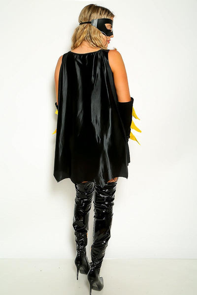 Sexy Black Yellow Batgirl Sleeveless Dress 5 Pc Costume - AMIClubwear