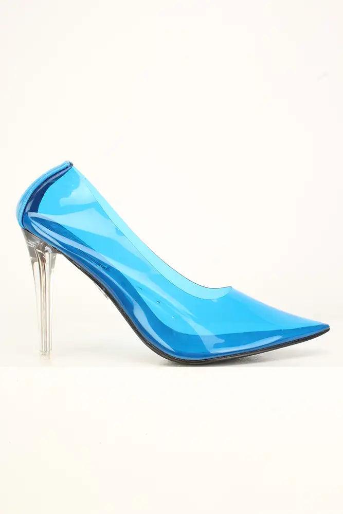 Sexy Blue Clear Pointy Toe Single Sole High Heels Pumps Patent - AMIClubwear