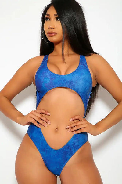 Sexy Blue Cut Out One Piece Swimsuit - AMIClubwear