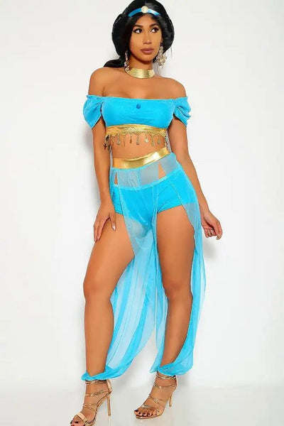 Sexy Blue Gold Coins Exotic Storybook Princess J 3 Pc. Costume Set - AMIClubwear