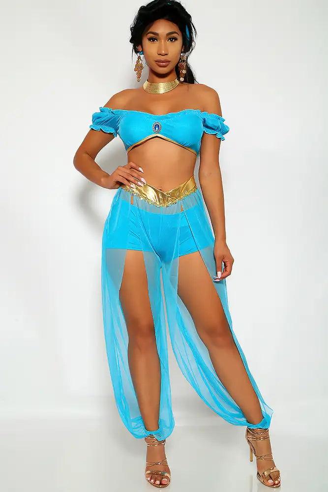 Sexy Blue Gold Fantasy Storybook Princess J 4 Pc. Costume Set - AMIClubwear