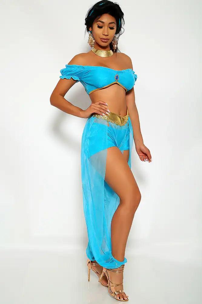 Sexy Blue Gold Fantasy Storybook Princess J 4 Pc. Costume Set - AMIClubwear